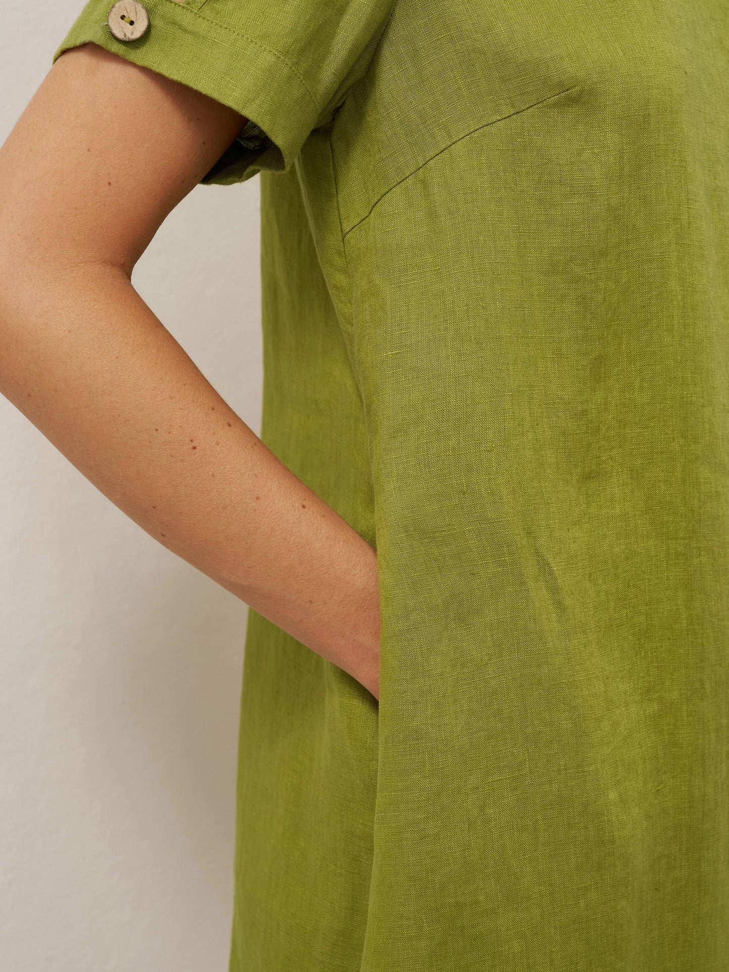 100% Linen Buttoned Cutout Sleeve Mini Dress LIA