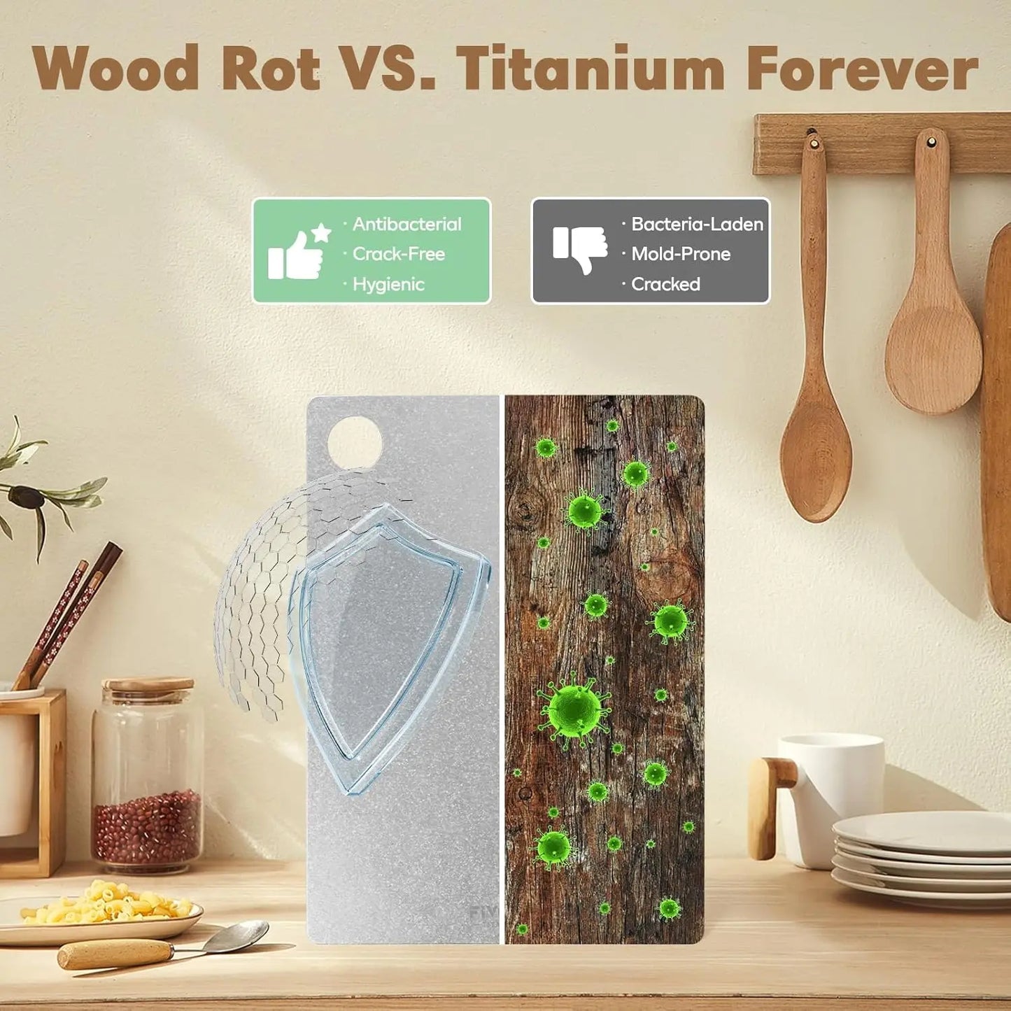 Pure Titanium Cutting Board 15"x10" 0.08“Th– Dishwasher Safe Non-Toxic Cutting Board, for All Ages, Double-Sided for B