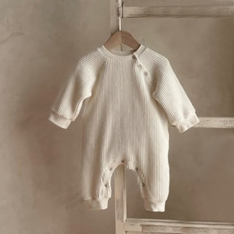 Waffle Cotton Long-Sleeved Baby Jumpsuit for All Seasons