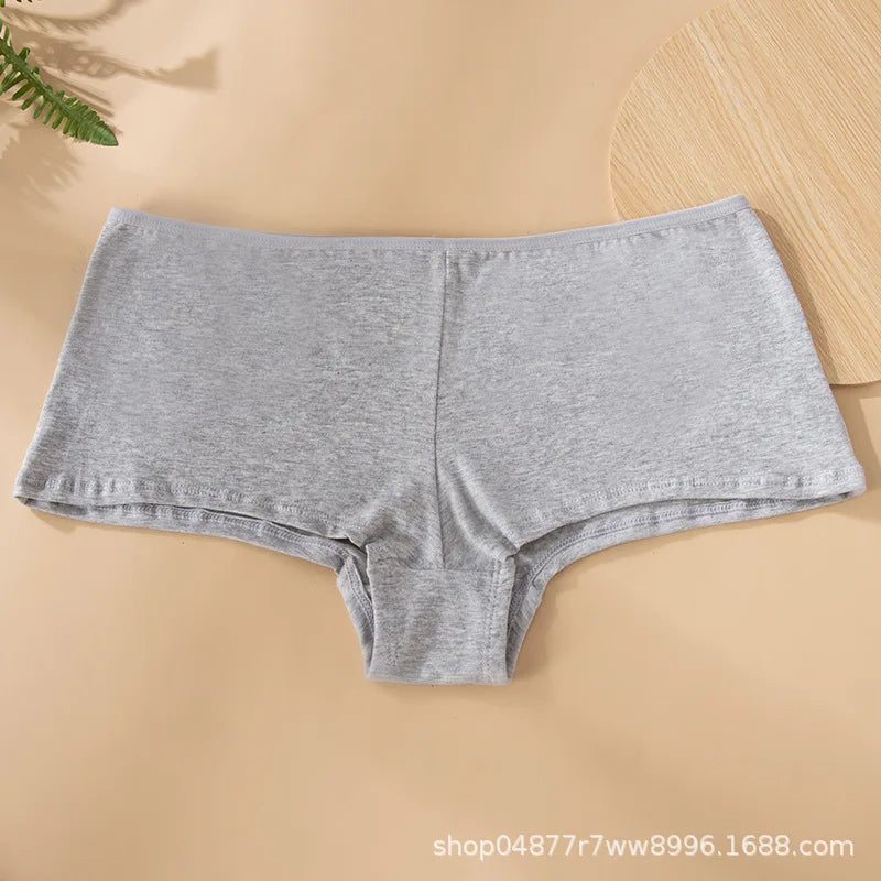 Women's Cotton Boyshort Underwear Mid-Rise Boxer Briefs Yoga Sports Soft Cotton Cozy Plain Solid Color Underpants for Daily Gym