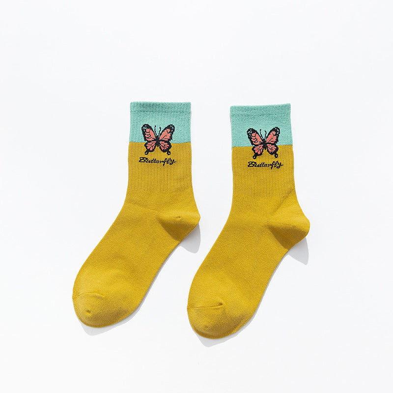 Korean Style Butterfly Color Matching Cotton Socks