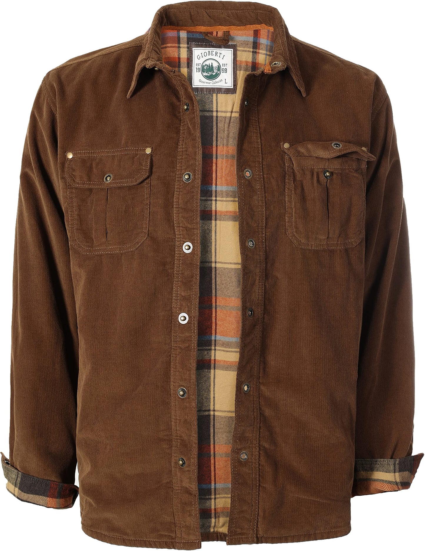 100% Cotton Extremely Soft Corduroy Shirt Jacket with Flannel Lining Camel L