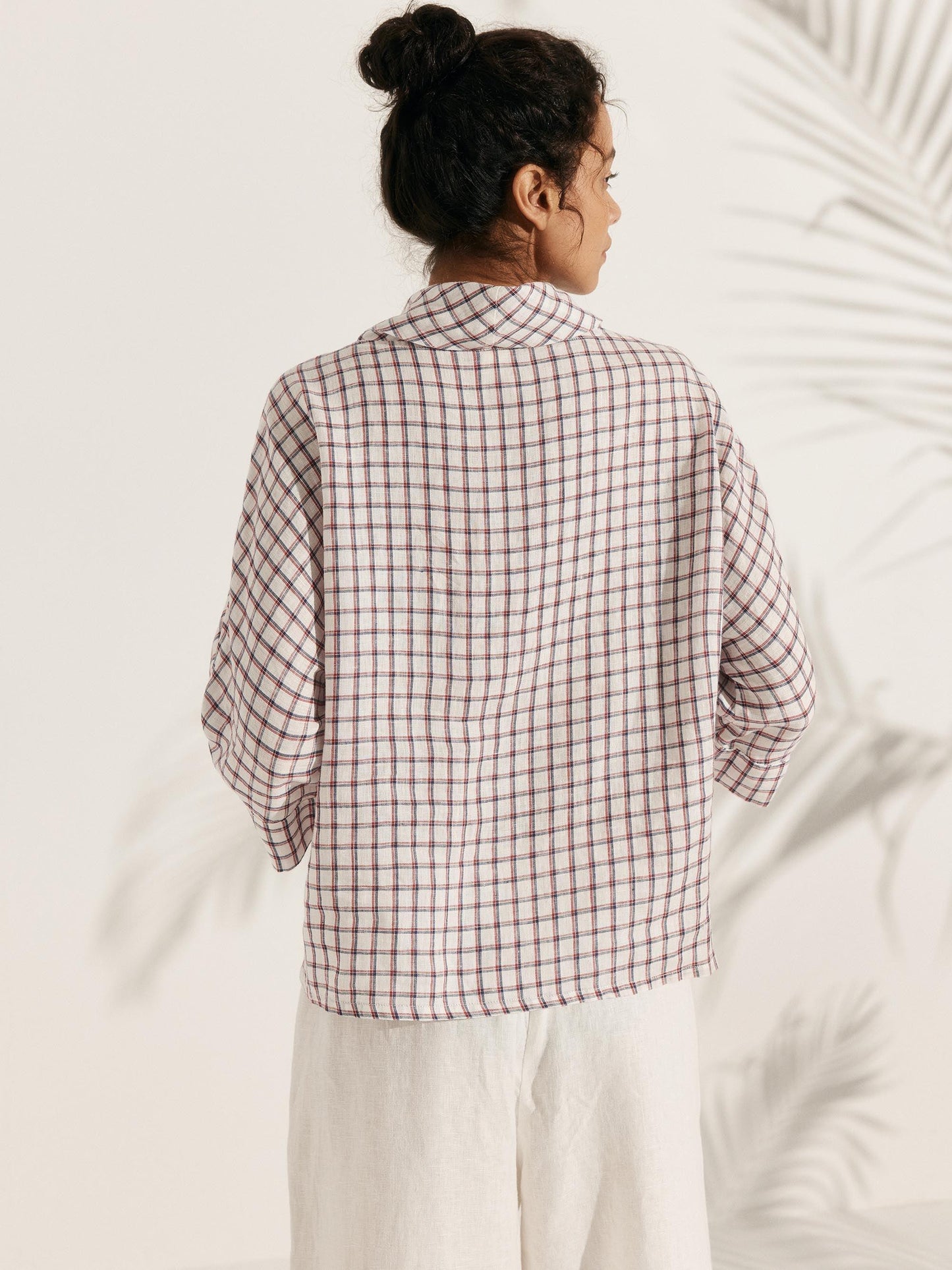 Linen-Cotton Dropped Collar Long-Sleeve Top TRISTAN
