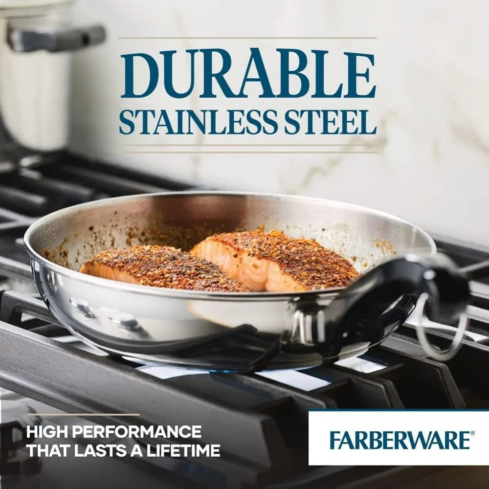 Classic Stainless Steel 15-Piece Cookware Set with Pots and Pans, Silver