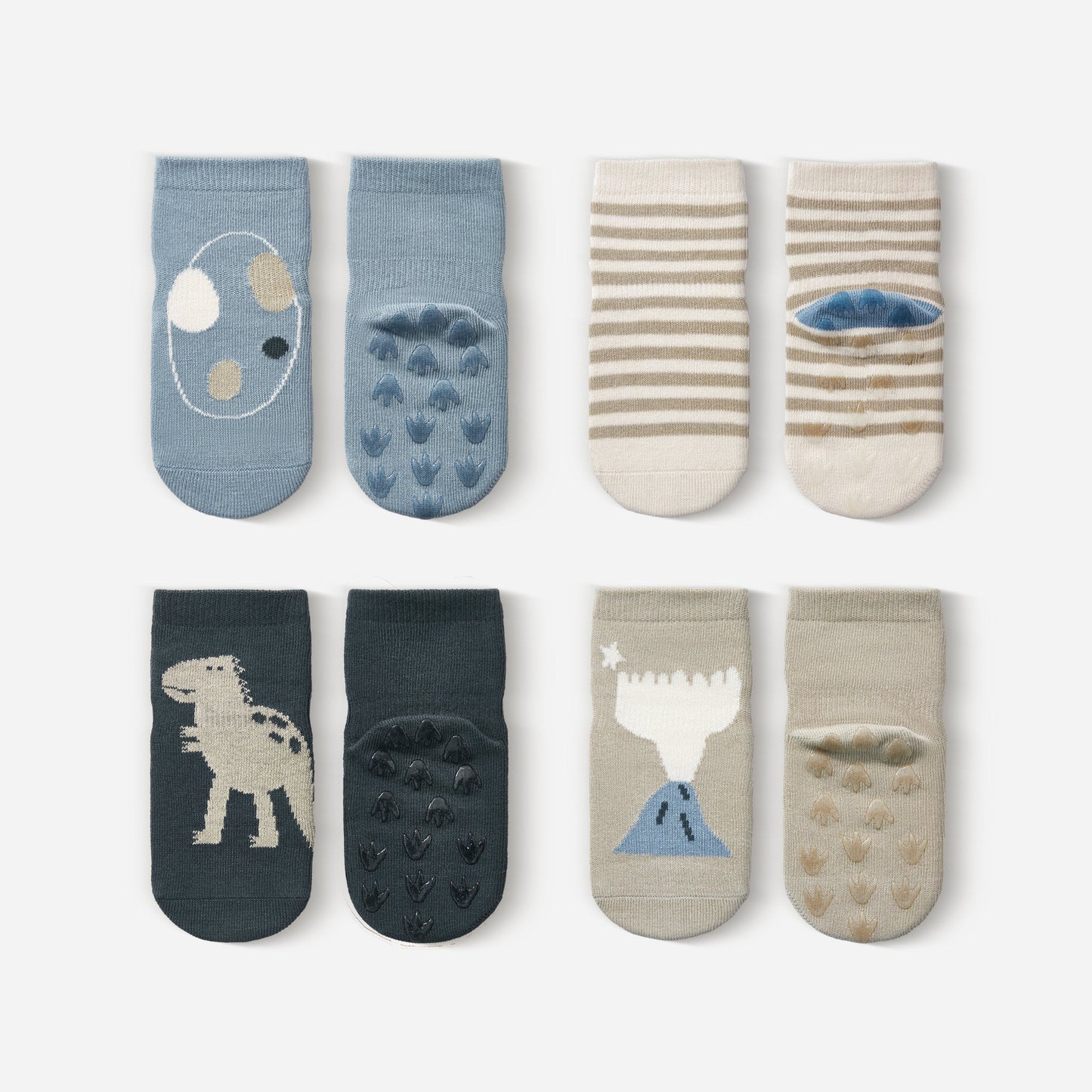 Dinosaur- Organic- 4 Pairs of Stay-On Baby & Toddler Non-Slip Socks