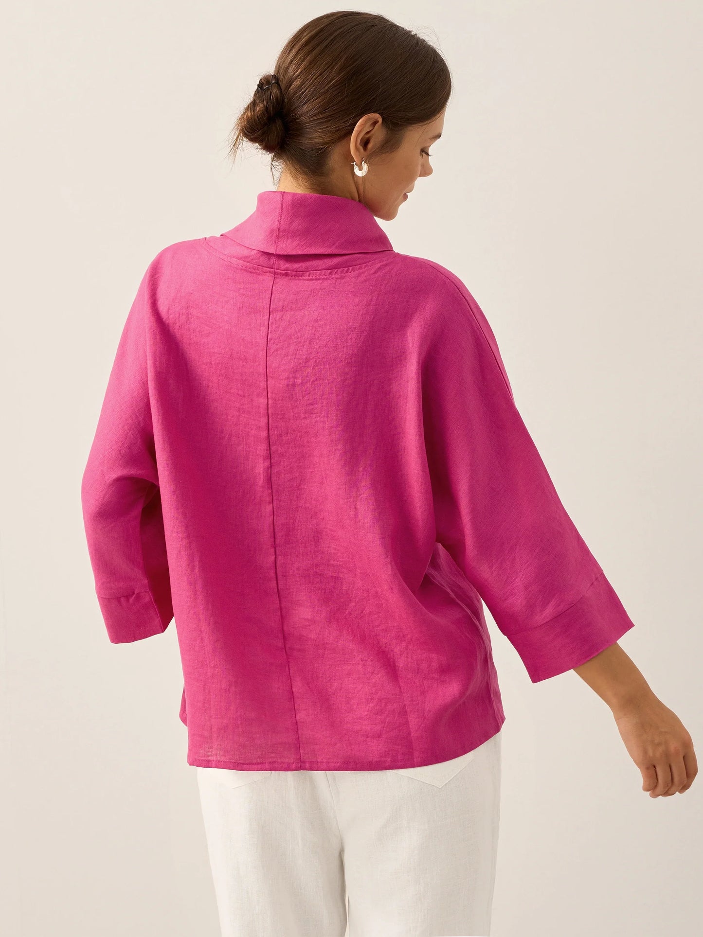 Linen-Cotton Dropped Collar Long-Sleeve Top TRISTAN