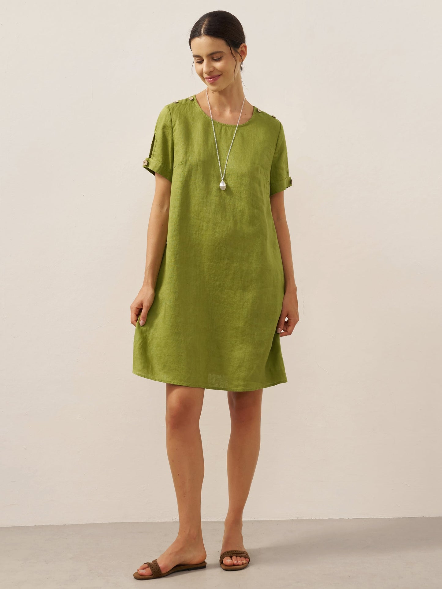 100% Linen Buttoned Cutout Sleeve Mini Dress LIA