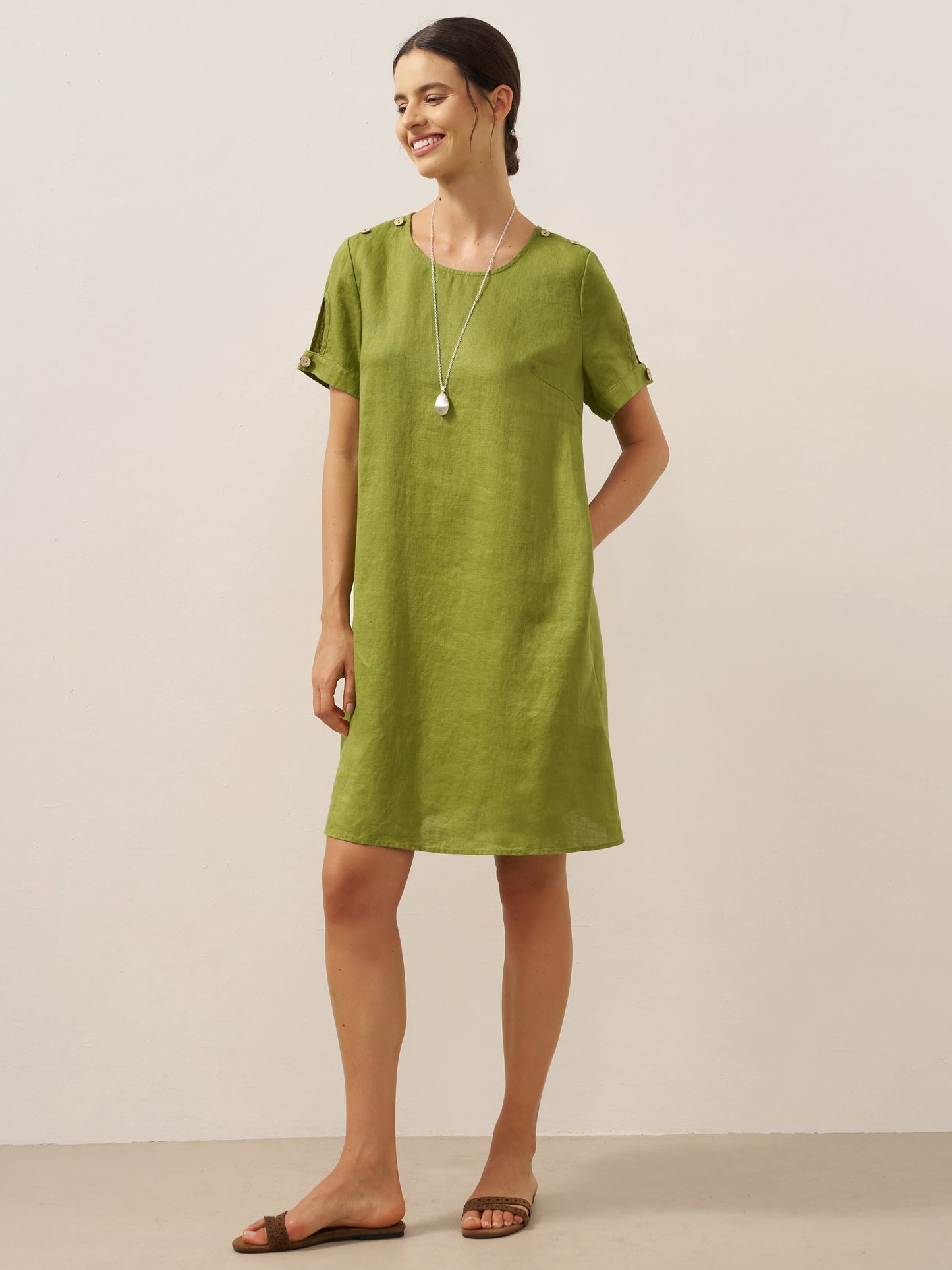 100% Linen Buttoned Cutout Sleeve Mini Dress LIA