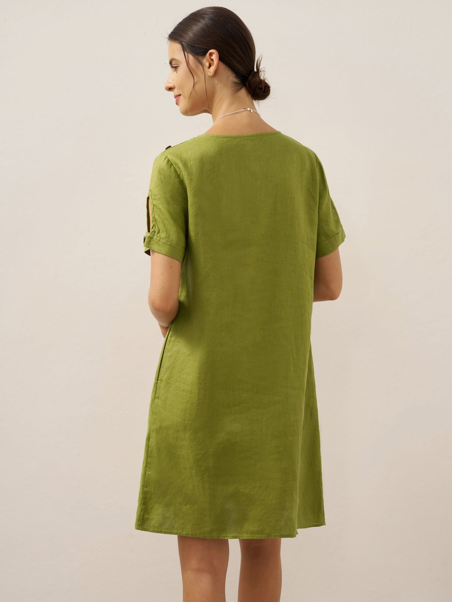 100% Linen Buttoned Cutout Sleeve Mini Dress LIA