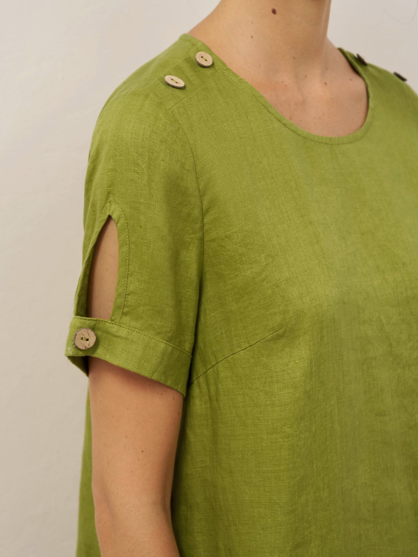 100% Linen Buttoned Cutout Sleeve Mini Dress LIA