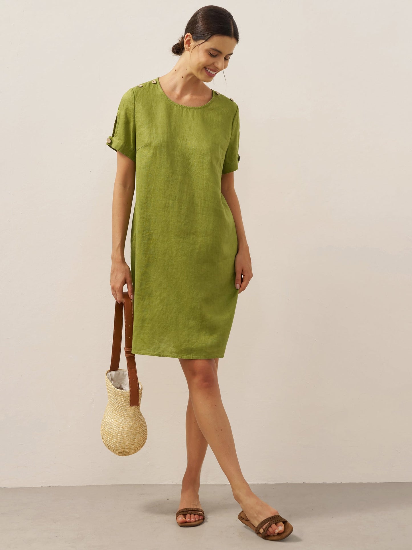 100% Linen Buttoned Cutout Sleeve Mini Dress LIA