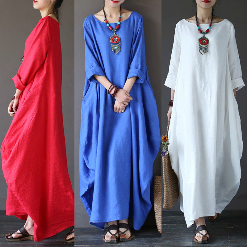 Loose Plus Size Cotton Linen Maxi Dress