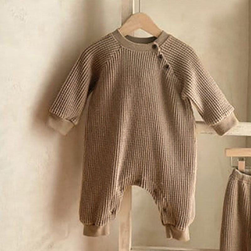 Waffle Cotton Long-Sleeved Baby Jumpsuit for All Seasons
