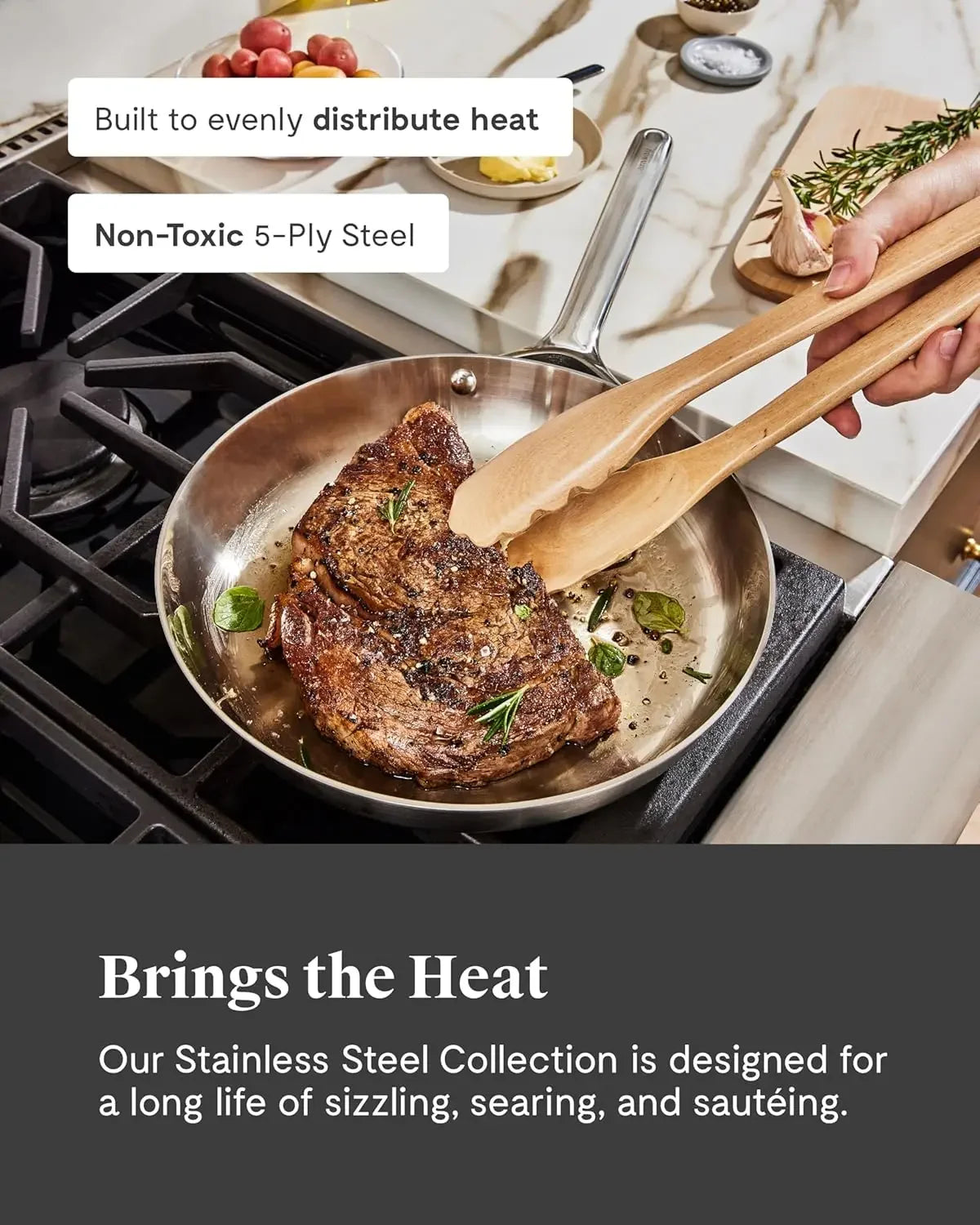 Stainless Steel Cookware Set (4 Piece) - 5-Ply Stainless Steel Pots & Pans - Includes Fry Pan, Sauce Pan, Sauté Pan, Dutch Oven