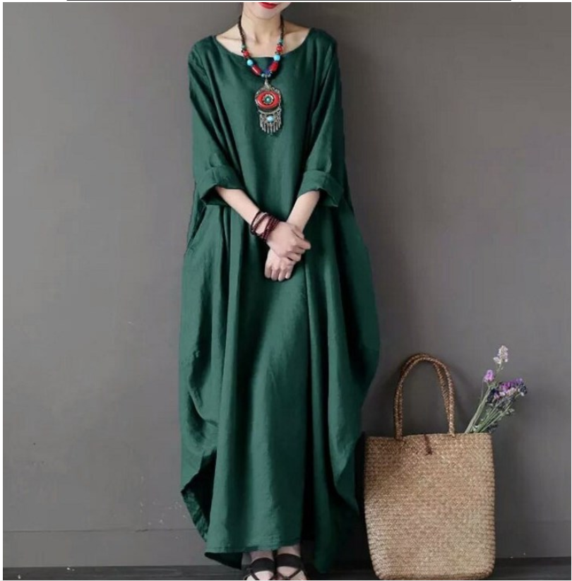 Loose Plus Size Cotton Linen Maxi Dress