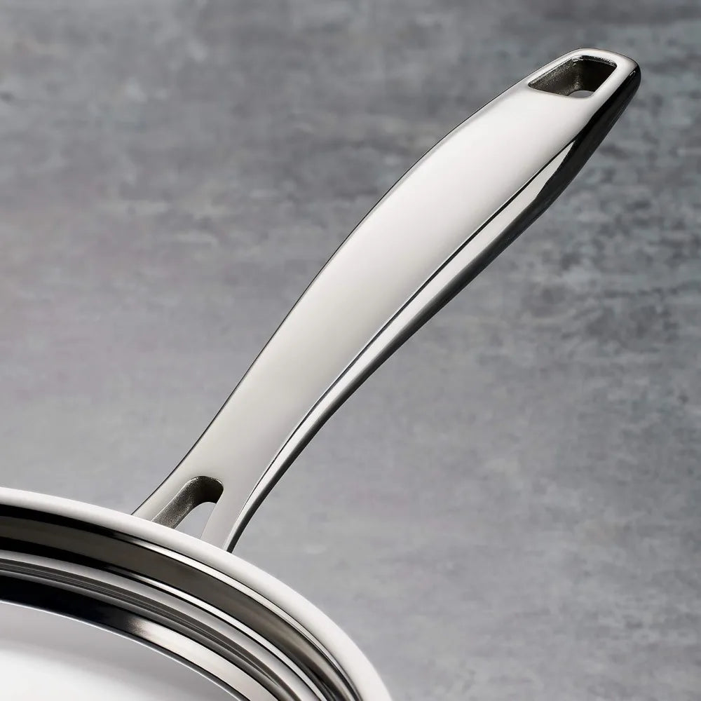 US Shipping Tri-Ply Clad Stainless Steel 12-Piece Cookware Set Induction Ready Pots Pans with Lids Dishwasher Safe NSF