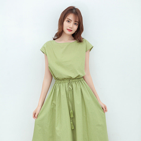 Plus Size Cotton Linen Loose Waist Dress