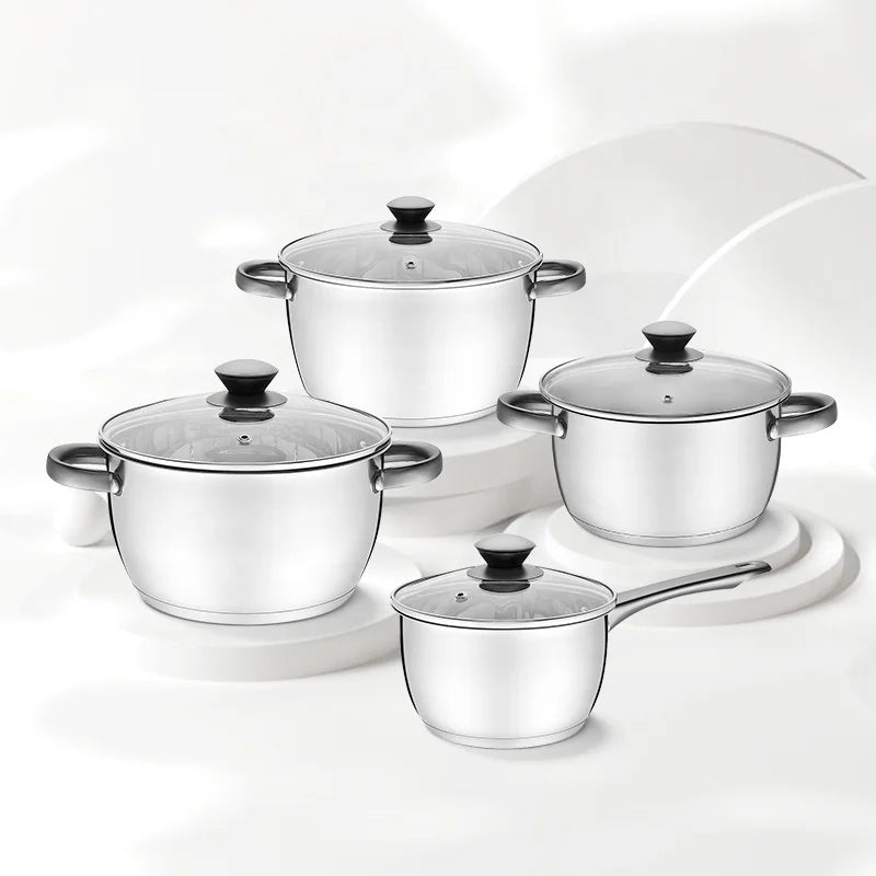 Wholesale Classic Design 8-Piece Stainless Steel Cookware Set Conical Shape Pots Pans Cooking Set