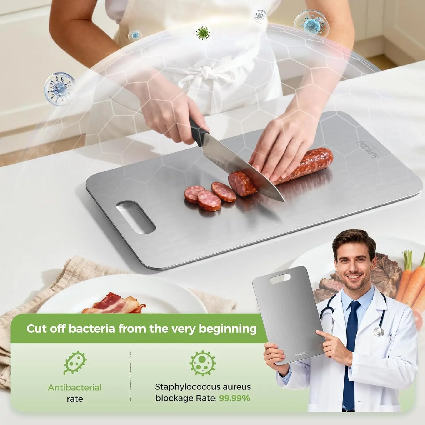 Titanium Cutting Board Set of 3, Titanium Cutting Boards for Kitchen, 100% Double-Sided Titanium Cutting Boards, Separat