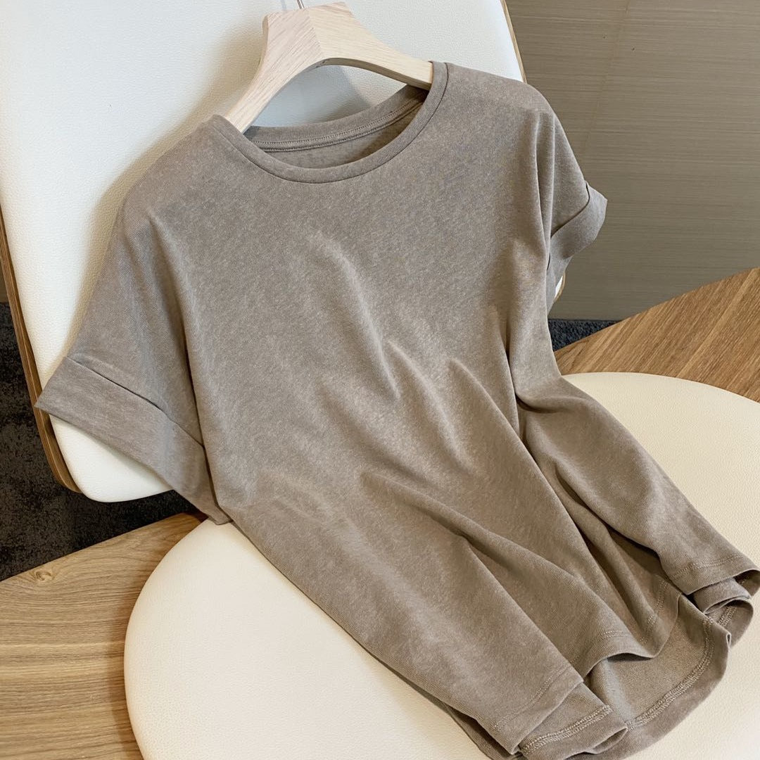 Minimalist Crew Neck Cotton Linen Tee for Women