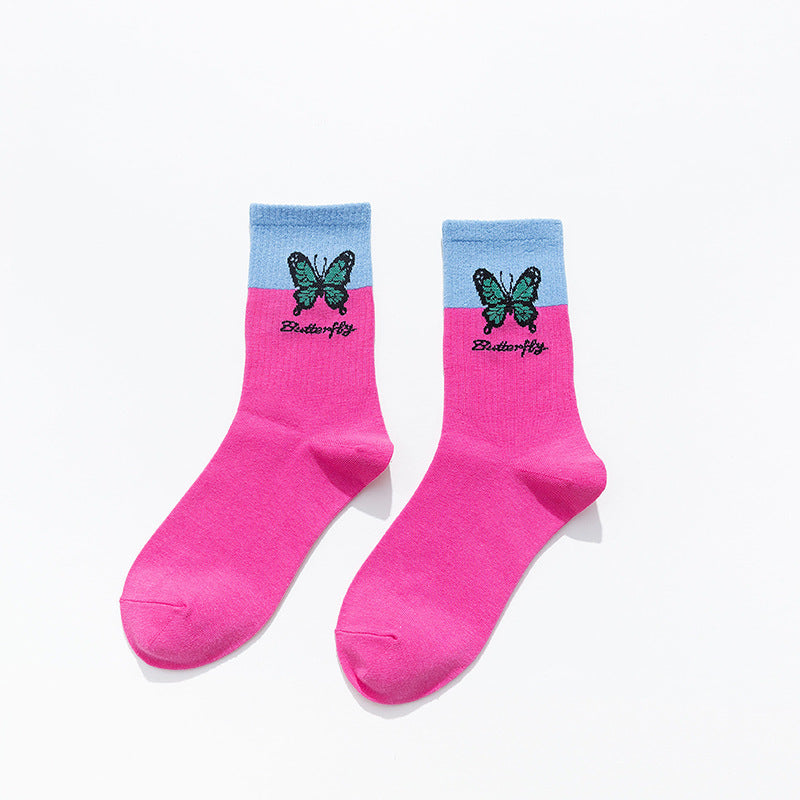 Korean Style Butterfly Color Matching Cotton Socks