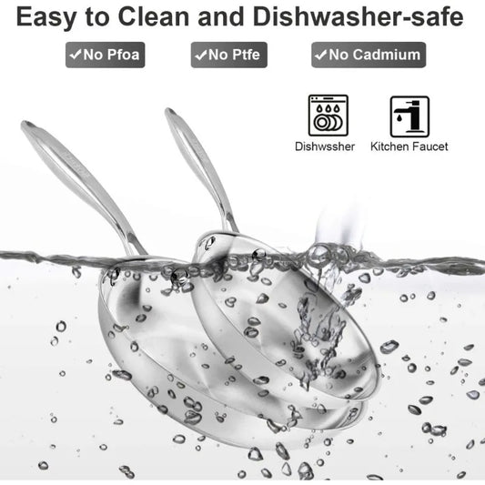Tri-Ply Stainless Steel Frying Pan Set Nonstick Oven Dishwasher Safe Cookware