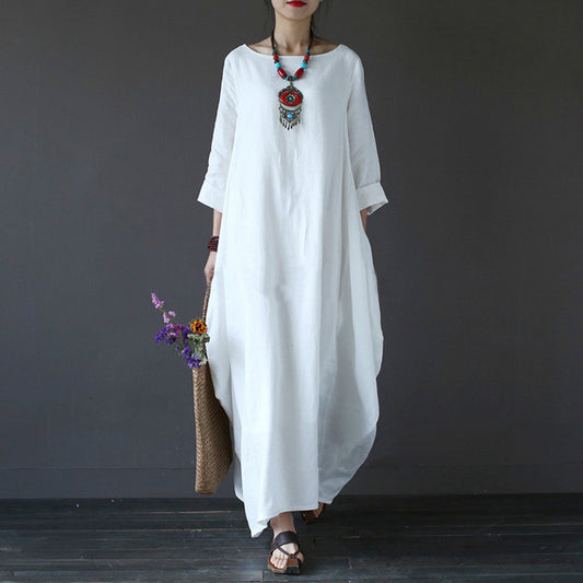 Loose Plus Size Cotton Linen Maxi Dress
