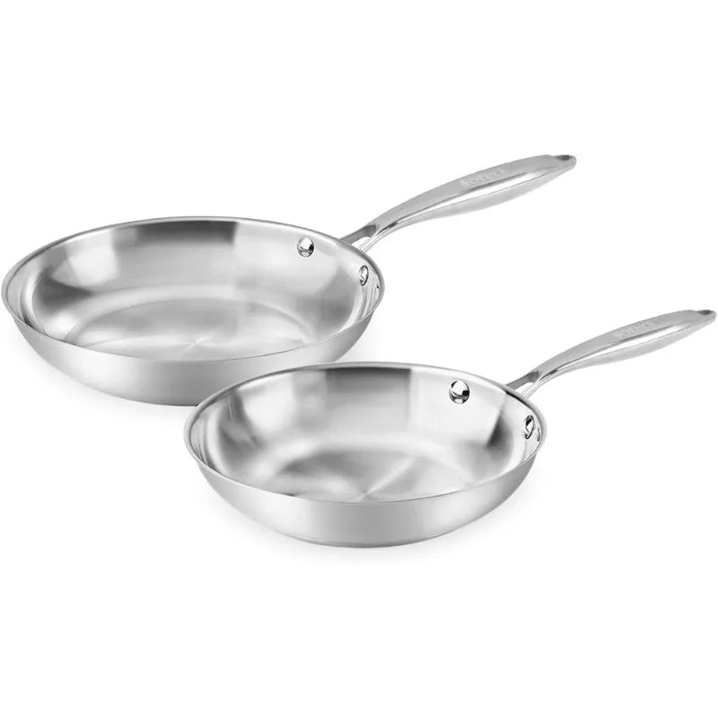 Tri-Ply Stainless Steel Frying Pan Set Nonstick Oven Dishwasher Safe Cookware