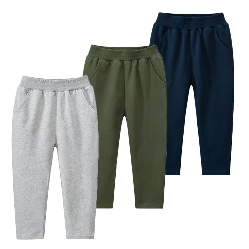 3 Pack 90% Cotton Active Jogger Pants Toddler