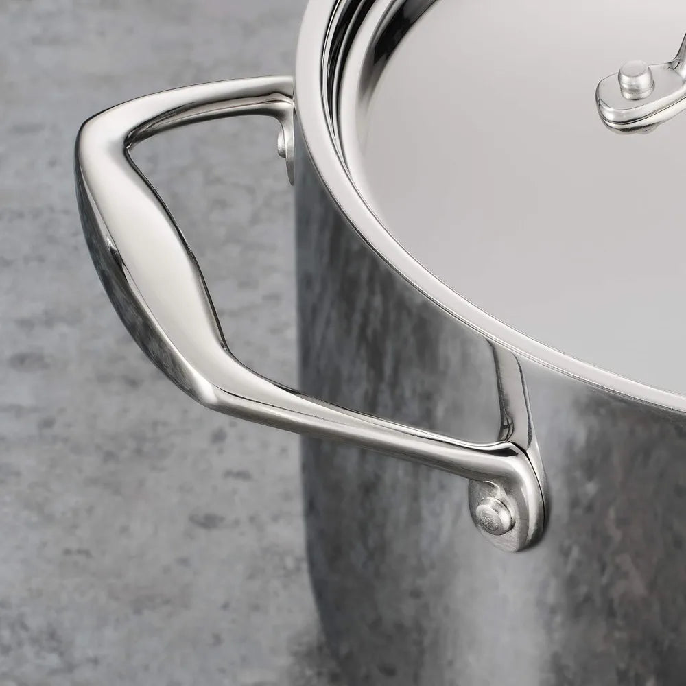 US Shipping Tri-Ply Clad Stainless Steel 12-Piece Cookware Set Induction Ready Pots Pans with Lids Dishwasher Safe NSF