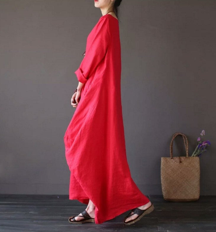 Loose Plus Size Cotton Linen Maxi Dress
