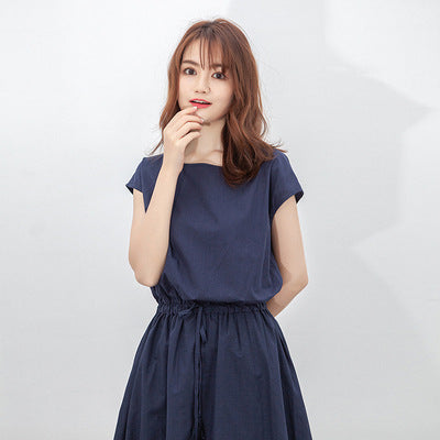 Plus Size Cotton Linen Loose Waist Dress