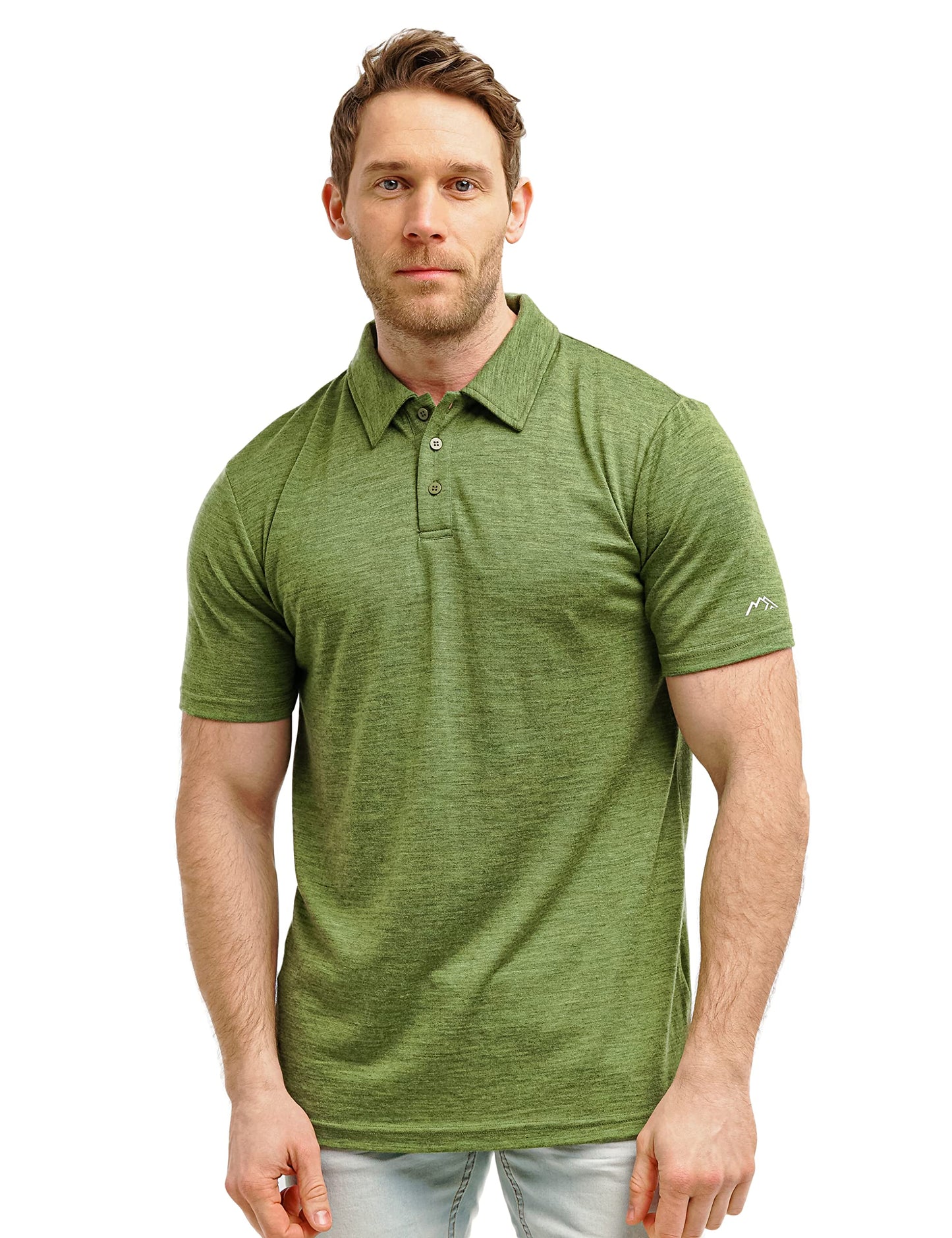 Merino Wool Polo Shirt Men - Anti-Odor 100% Merino Wool Shirts for Men Short Sleeve and Long Sleeve Breathable (Small Olive Green Polo)