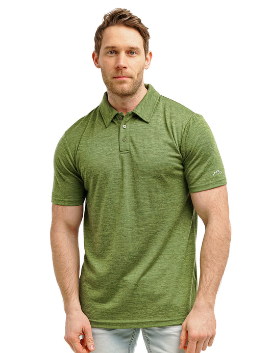 Merino Wool Polo Shirt Men - Anti-Odor 100% Merino Wool Shirts for Men Short Sleeve and Long Sleeve Breathable (Small Olive Green Polo)