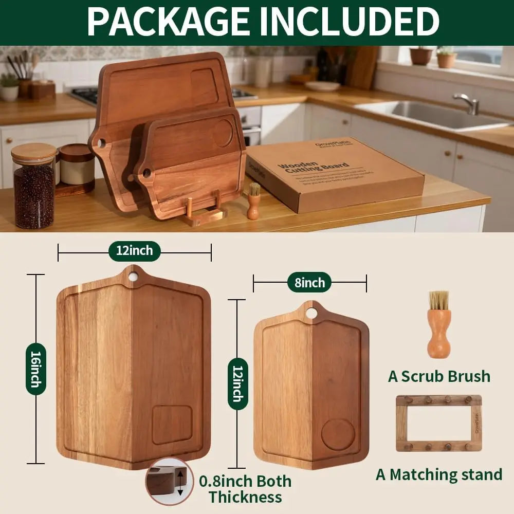 Acacia Wood Cutting Board Set of 2 (16x12, 10x8)