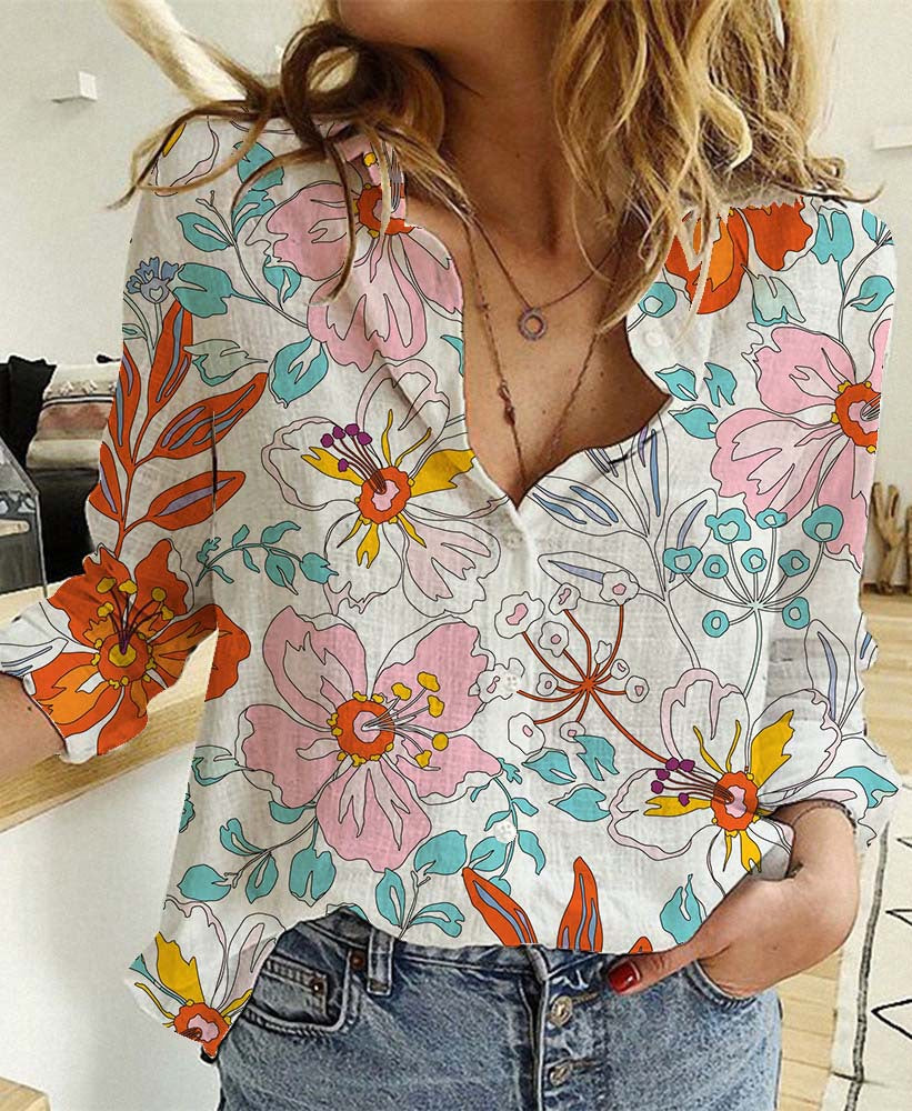 Trendy Spring Summer Women's Cotton Linen Shirt