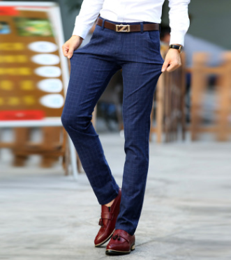 Men's Plaid Casual Cotton-Linen Straight Pants