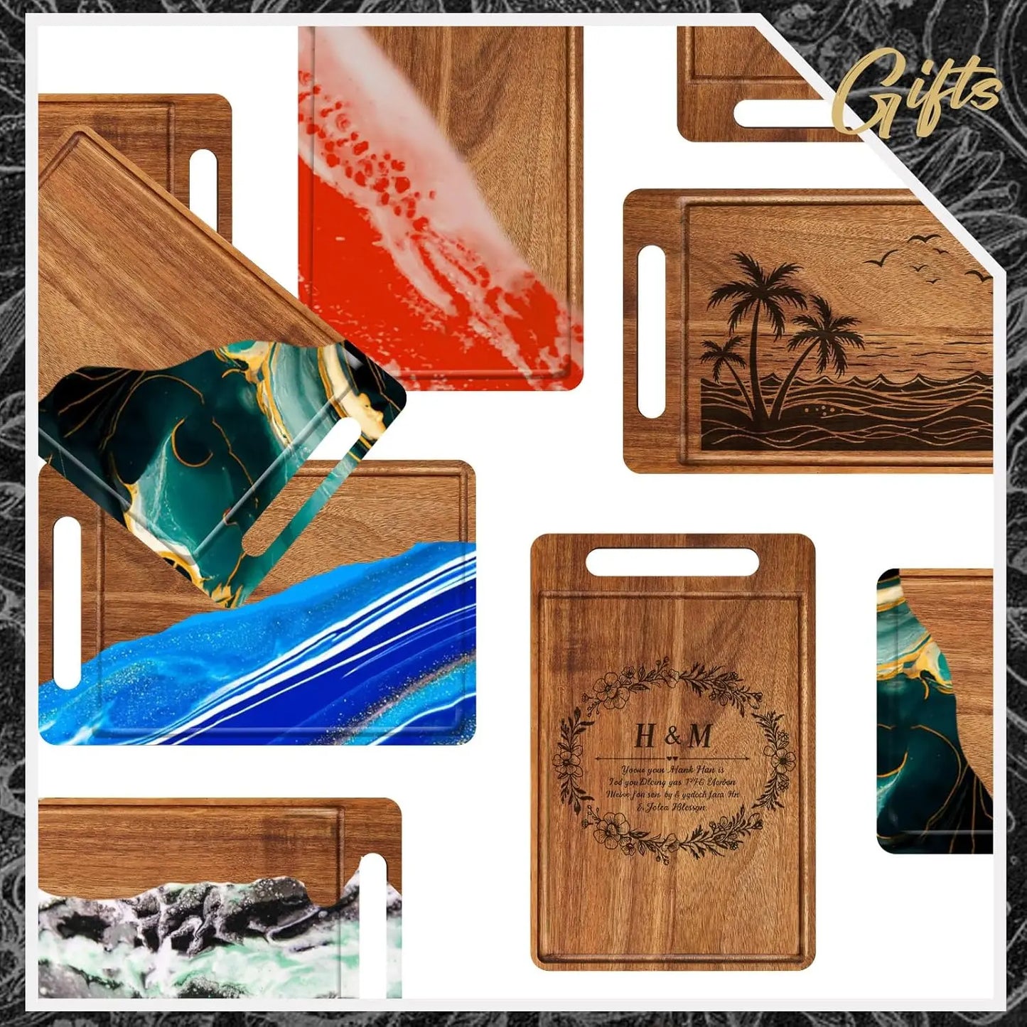 10 Pcs Bulk Wood Cutting Board with Handle 12 x 7.8 Inch Acacia Wooden Kitchen Serving Chopping Boards for Pizza, Bread,