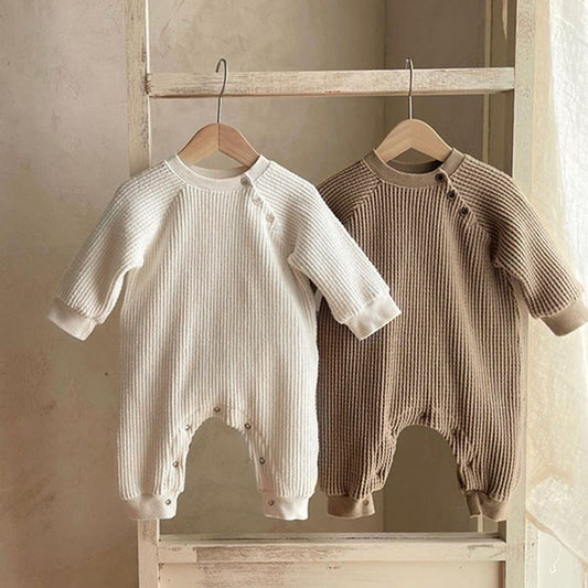 Waffle Cotton Long-Sleeved Baby Jumpsuit for All Seasons