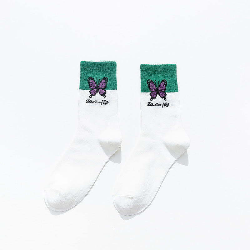 Korean Style Butterfly Color Matching Cotton Socks