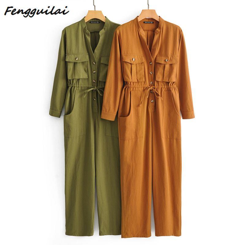 2021 Autumn Vintage Cotton Linen Loose Dungarees Jumpsuit
