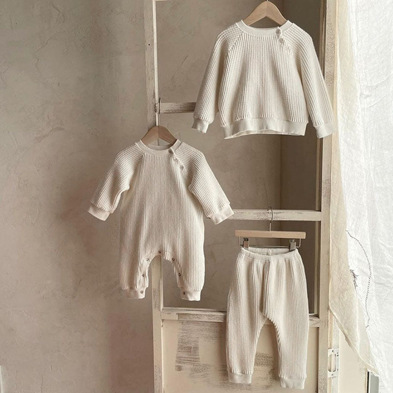 Waffle Cotton Long-Sleeved Baby Jumpsuit for All Seasons