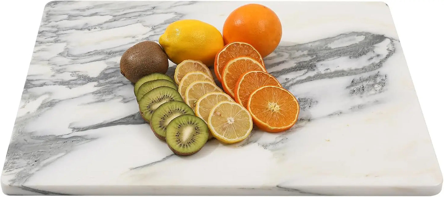 Marble Stone Cutting Board For Kitchen, 20x16 Inch White Lnk Large Marble Pastry Board With Non-Slip Feet For Baking, Ch