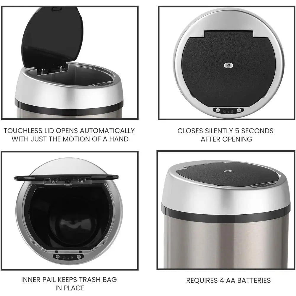 Touchless Trash Can with Motion Sensor, 3.2 Gallon Stainless Steel Bin for Home Use