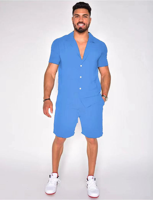 Men's Cotton Linen Summer Set - Hawaiian Style
