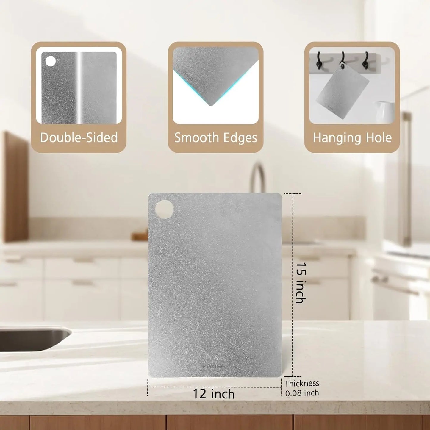 Pure Titanium Cutting Board 15"x10" 0.08“Th– Dishwasher Safe Non-Toxic Cutting Board, for All Ages, Double-Sided for B
