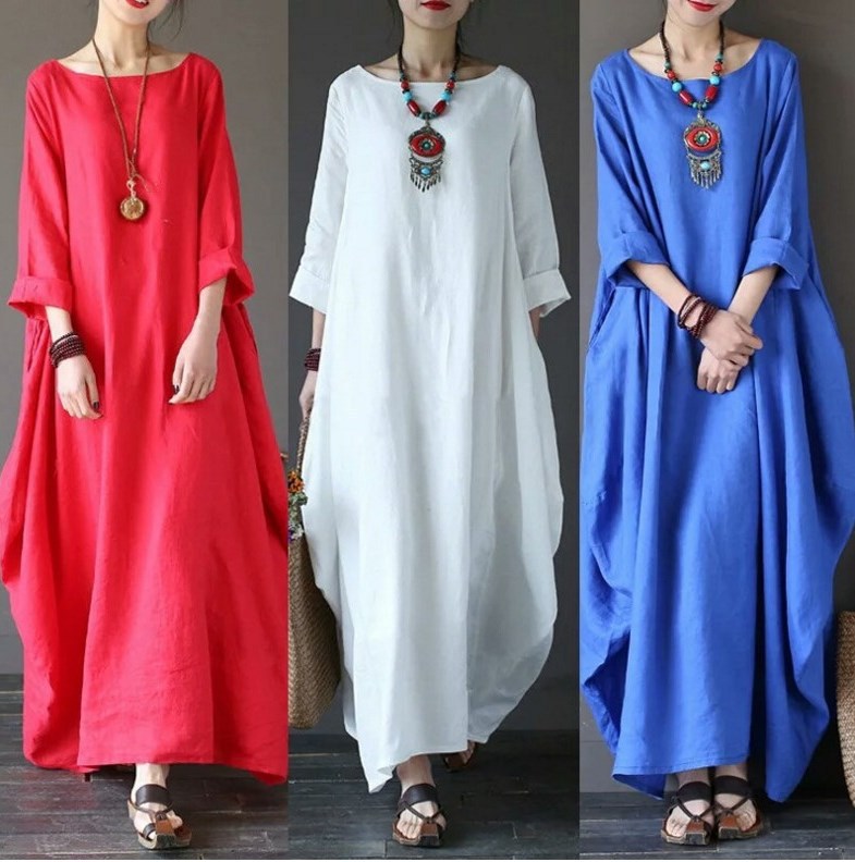 Loose Plus Size Cotton Linen Maxi Dress