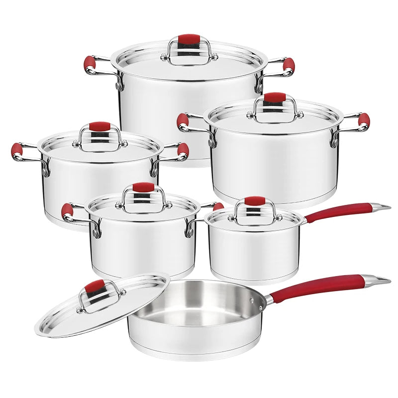 Kitchen Accessories S/S Cooking Pot Set Non Stick Cookware 12 Pcs Stainless Steel Pots and Pans Set