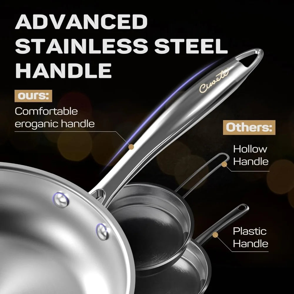 Tri-Ply Stainless Steel Cookware Set 11-Piece Induction Ready Pots Pans with Steamer Insert Oven Safe