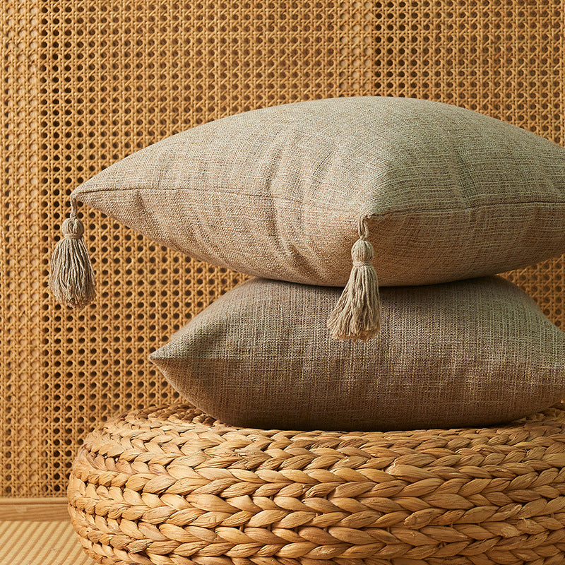 Japanese Cotton Linen Tassel Pillowcase - Square Cover